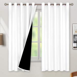 BGment Thermal Insulated 100% Blackout Curtains for Bedroom with Black Liner, Double Layer Full Room Darkening Noise Reducing Grommet Curtain (60 x 63 Inch, White, 2 Panels) (60"W x 63"L (Pack of 2))