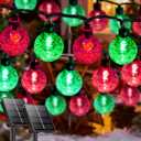 2-Pack 100 LED Red and Green Solar Christmas Lights Outdoor - 64FT Crystal Globe Waterproof Solar String Lights with 8 Lighting Modes for Christmas Decorations, Garden, Patio, Party, Porch