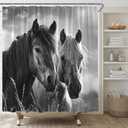 Horse Shower Curtain Rustic Farmhouse Animals Country Western Fabric Bathroom Decor Set with Hooks,(70" WX70 H) (Gray Black)