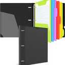 INFUN All-in-one Telescoping Binder Notebook, Refillable 3 Ring Notebook Binder with 1 Plastic Movable Pocket Folder,5 Plastic Subject dividers and Graph Paper and College Ruled Paper- Black