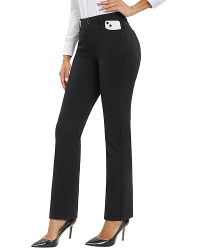 Stelle Women Dress Pants Business Casual Straight Leg 30" Stretch Work Pants Pull On Slim-fit Regular Slacks with 4 Pockets (Black, Medium)