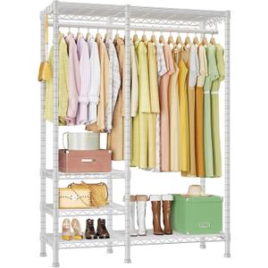 Ulif F4 Heavy Duty Clothes Rack (With Hanger Rod) Freestanding Clothing Racks for Hanging Clothes，Adjustable Closet Organizer System, Portable Garment Rack 45"W x 15.8"D x 71.3"H,Max Load 600LBS,White