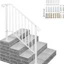 Outvita Handrails for Outdoor Steps, Wrought Iron Handrail Fits 3 or 4 Steps, Transitional Handrail with Installation Kit, Stair Railing for Concrete Steps or Wooden Stairs(White) (3-4 steps)