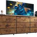 WLIVE 63''W Dresser for Bedroom, Dresser TV Stand for 65, 70, 75 inch TV, Wide Chest of Drawers with 9 Drawer, Large Entertainment Center, Fabric Dressers with Wood Top for Living Room, Rustic Brown