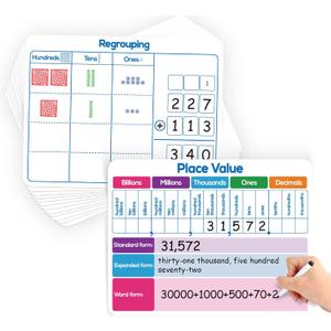 Aizweb 12 Pack Place Value Dry Erase Board Card,12" x 9"Regrouping Base Ten Small Whiteboard Math Manipulatives Addition Subtraction Game for Student Classroom Must Have Homeschool Teacher Supplies