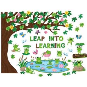 Zonon 113 Pcs Summer Frog Cutouts Bulletin Board Decorations Back to School Classroom Decorations Green Frog Cutouts with Glue Points for School Kids Office Chalkboard Passover Party Supplies