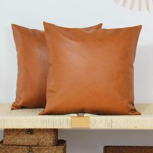 JOJUSIS Faux Leather Throw Pillow Covers 20x20 Inch Set of 2 Decorative Modern Boho Farmhouse Pillowcases for Couch Sofa Bed (Orange Brown)