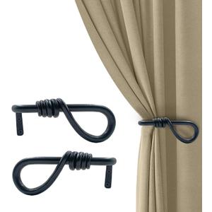THDC Sturdy Wrought Iron Wall Mounted Curtain Holdbacks (Pack of 2) - Curtain Holders for Living Room, Bedroom, Kitchen, Office (Tie Back Knot Loop)
