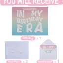 4 x wishinside 13 Large Rainbow Happy Birthday Gift Bag Set with Handles, Greeting Card, Tissue Papers and Stickers for Girls Women Kids Teens, In My Birthday Era Design, 1 Pcs