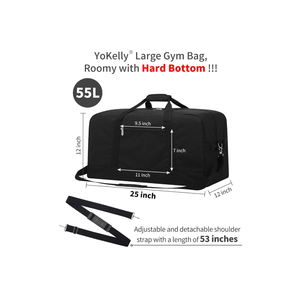 Yokelly 55L Large Duffle Bag for Men Travel - 25 inch Weekender Duffel Bag with Hard Bottom - Black Yokelly 55L Large Duffle Bag for Men Travel - 25 inch Weekender Duffel Bag with Hard Bottom - Black