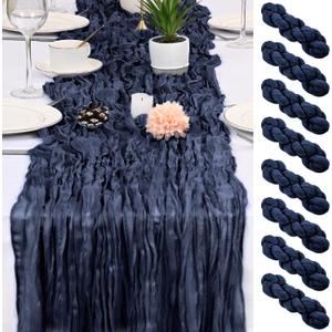 8 Pack Navy Blue Cheesecloth Table Runner 17x108 inch Boho Gauze Cheese Cloth Table Runners for Wedding Party Baby Bridal Shower Home Decor
