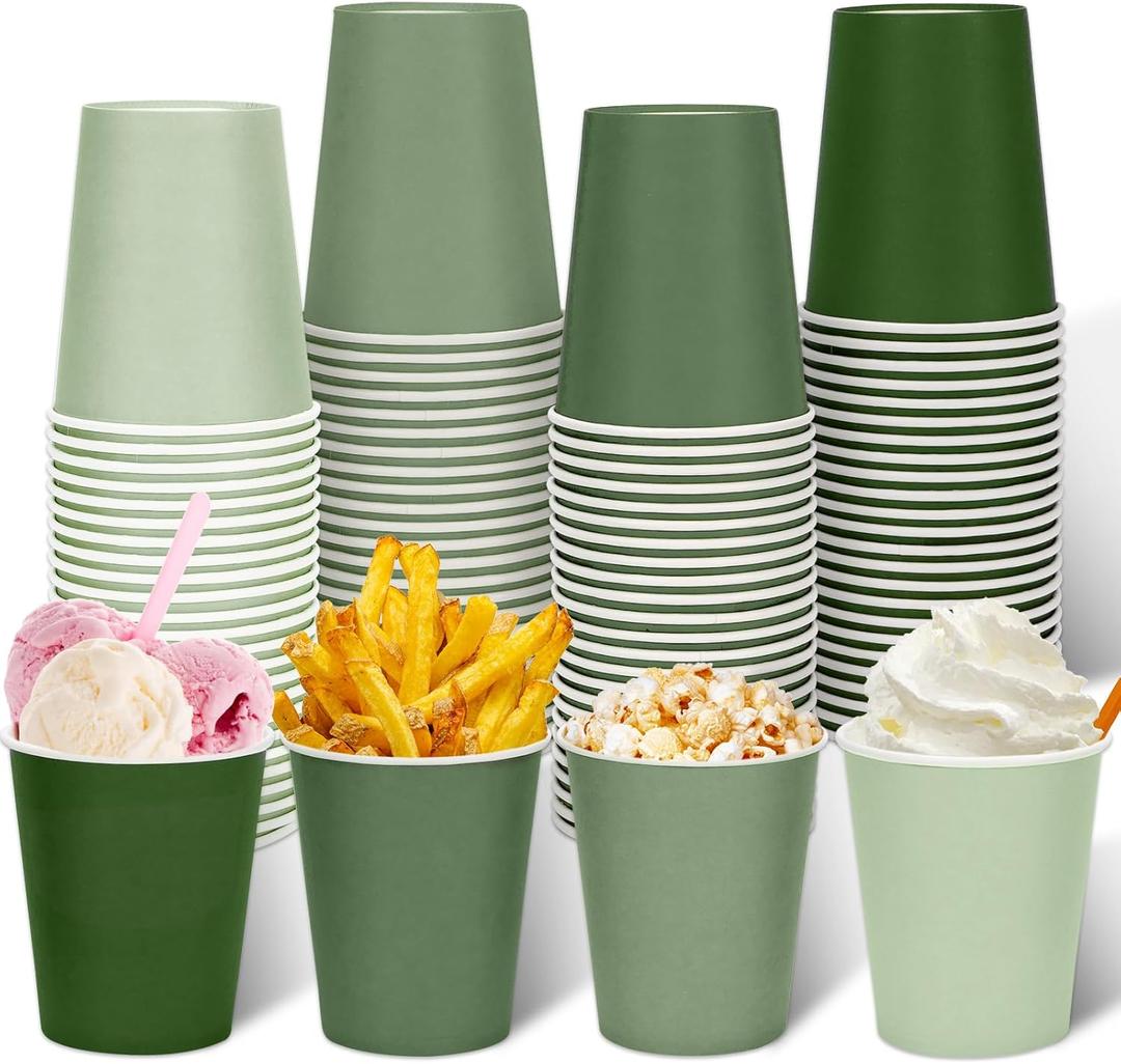AnyDesign 100Pcs Sage Green Paper Cups 9oz Spring Disposable Coffee Cup Gradient Color Beverage Drink Party Cup for Cold Hot Drinks Wedding Birthday Bride Baby Shower Party Supplies