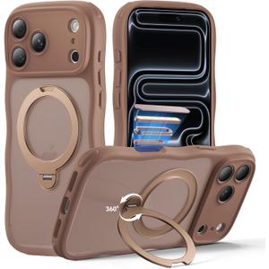 for iPhone 17 Pro Max Case for Women Girls with Stand,Compatible with MagSafe,Camera Control,Full Camera Protection, Cute Wave Magnetic Phone Case for iPhone 17 Pro Max,Brown