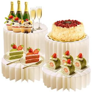 4 Pcs Buffet Risers, Foldable Food Risers for Buffet Table, Dessert Table Display Set, White Cardboard Cylinder Cake Cupcake Stands for Party (4 Pcs)