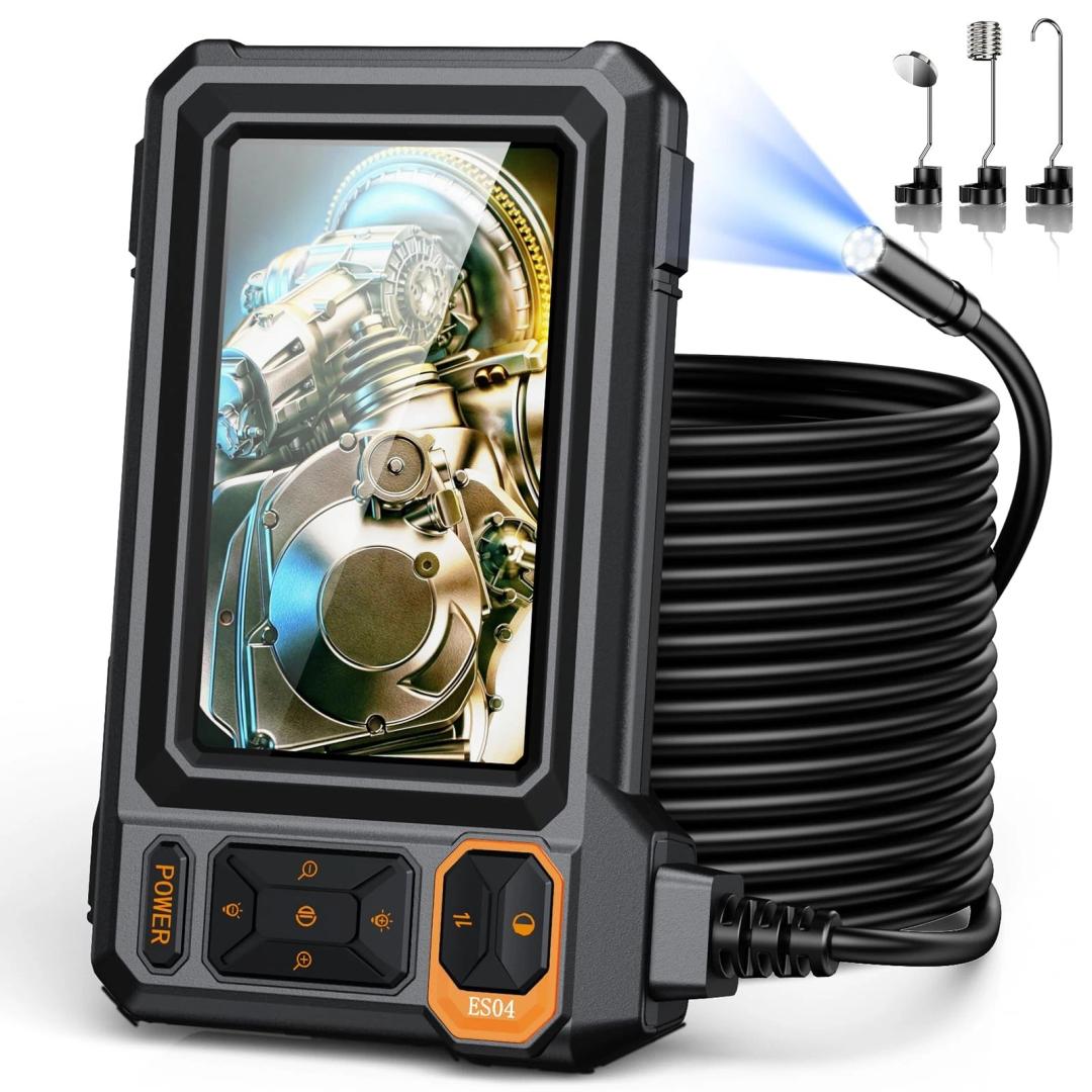 Endoscope Borescope Camera with Light, 4.3" IPS 1920P HD Inspection Camera, AukonVee 50FT SemiRigid Snake Cable, IP67 Waterproof (7.9mm Probe) with 8 Adjustable LEDs for Automotive, Sewer, Pipe, HVAC