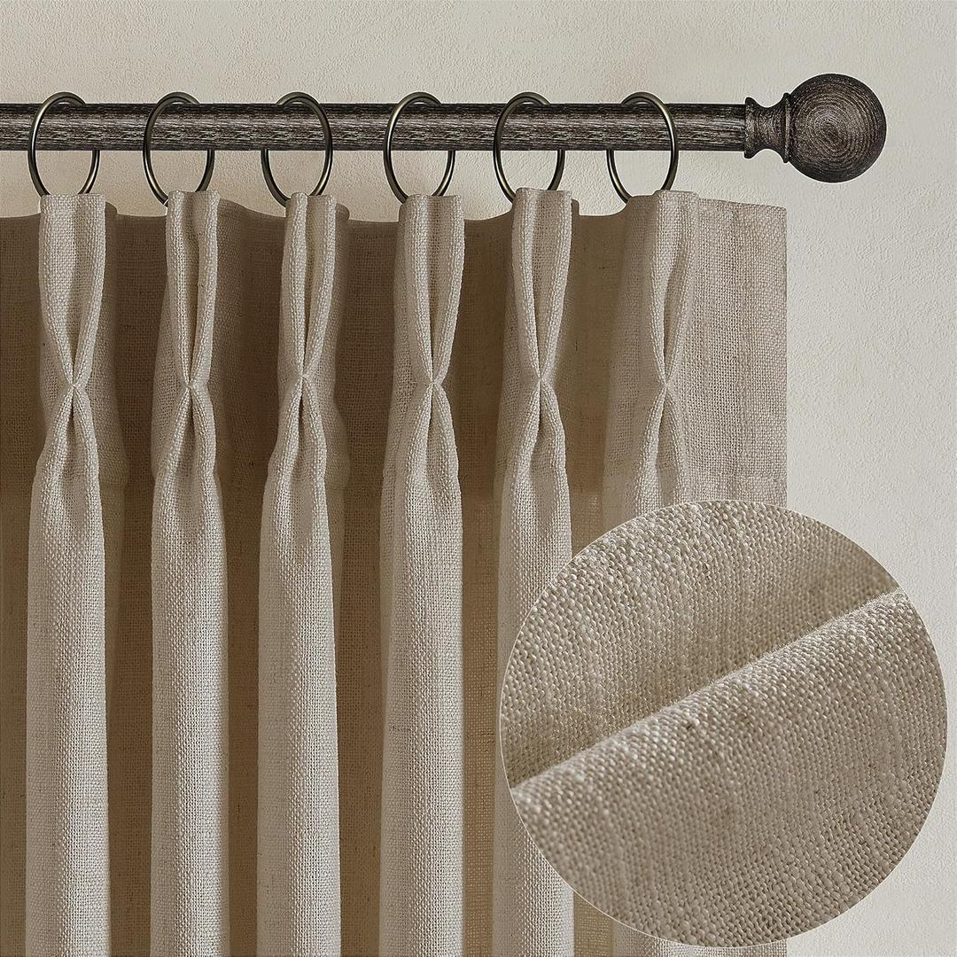Textured Linen Burlap Curtains 84 Inches Long 2 Panels Neutral Country Tan Greige Flax Ceiling Floor Pinch Pleated Curtains Hooks Track Light Filtering Privacy Drape for Living Room Ofiice Grey Beige
