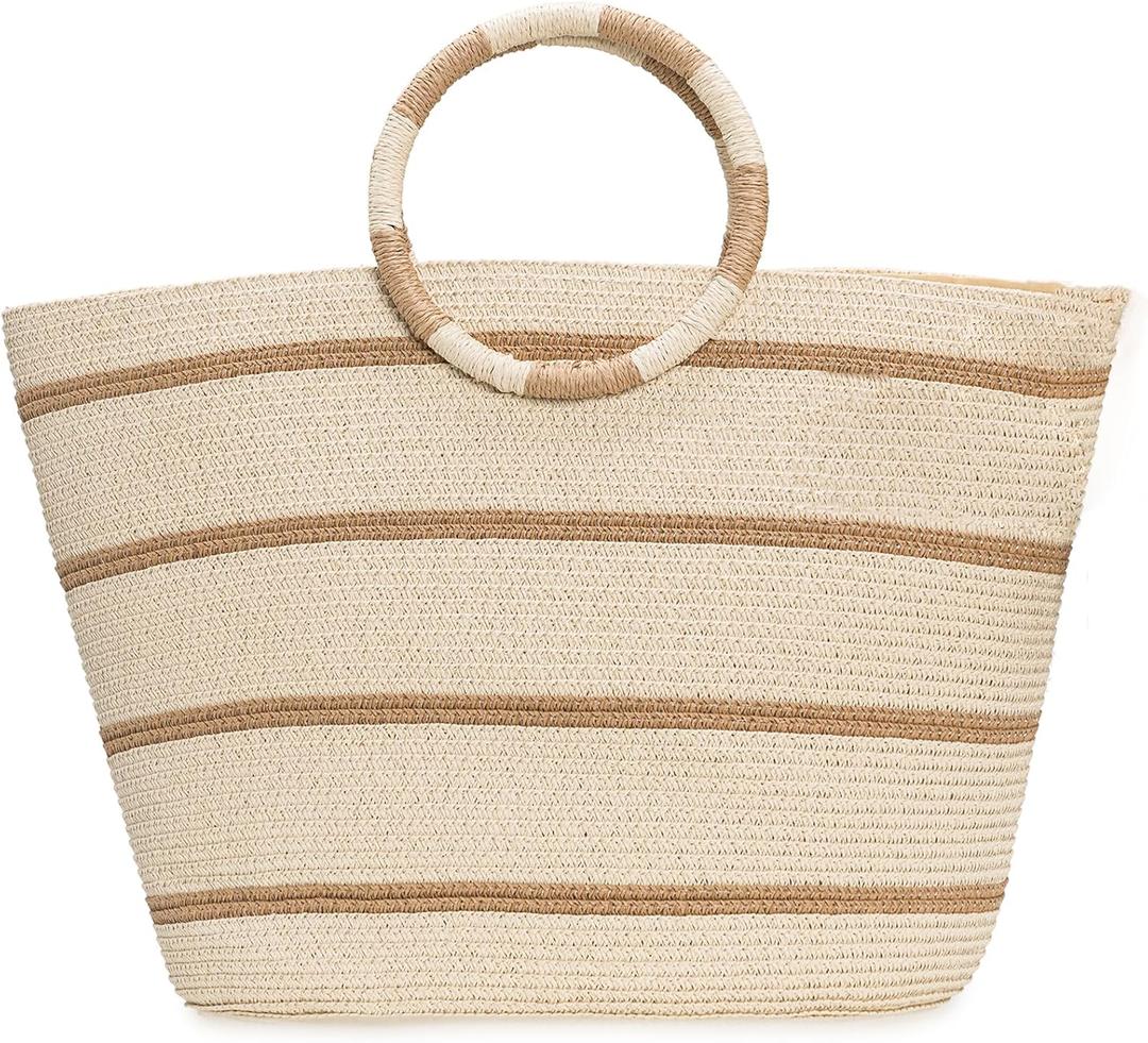 Beach Bags for Women Straw Tote Bag Summer Beach Bag Large Woven Straw Tote for Vacation Holiday (Beige)