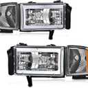 PIT66 Pair Headlight LED Light Strip w/o Bulbs Compatible with Dodge Ram 1500 1994-2001/2500 3500 1994-2002 (Not Fit Sport & Ram Van Model) Headlamps Clear Lens Chrome Housing Amber Refelector