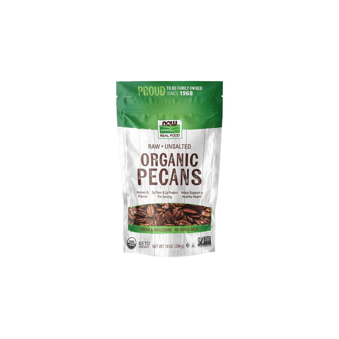 NOW Foods, Organic Pecans, Raw, Unsalted, no added oils, 10 oz (EXP 07/01/26)