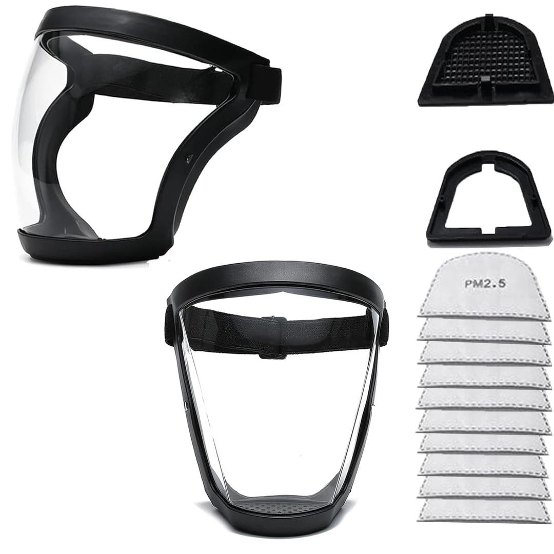 Full Face Shield for Adults Women Men2 pack), Full Face Super Protective Shields, Adjustable reusable high-definition plastic face shield with Super Lightweight, High-Definition, Anti-Fog (Blackwhite)