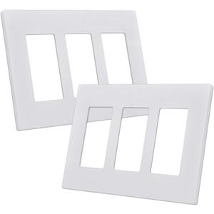 CML 3-Gang Screwless Decorator Wall Plate, 2 Pack Light Switch Covers, Outlet Receptacle Cover, Hidden Screw Smooth Face, Impact Resistant, Standard Size 4.68X 6.54, Glossy White