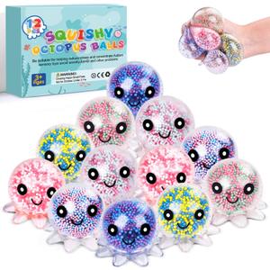 12 Pack Fidget Stress Balls for Adults, Cute Octopus Stress Relief Stress Ball, Bulk Squishy Squeeze Ball Set and Birthday Party Favors