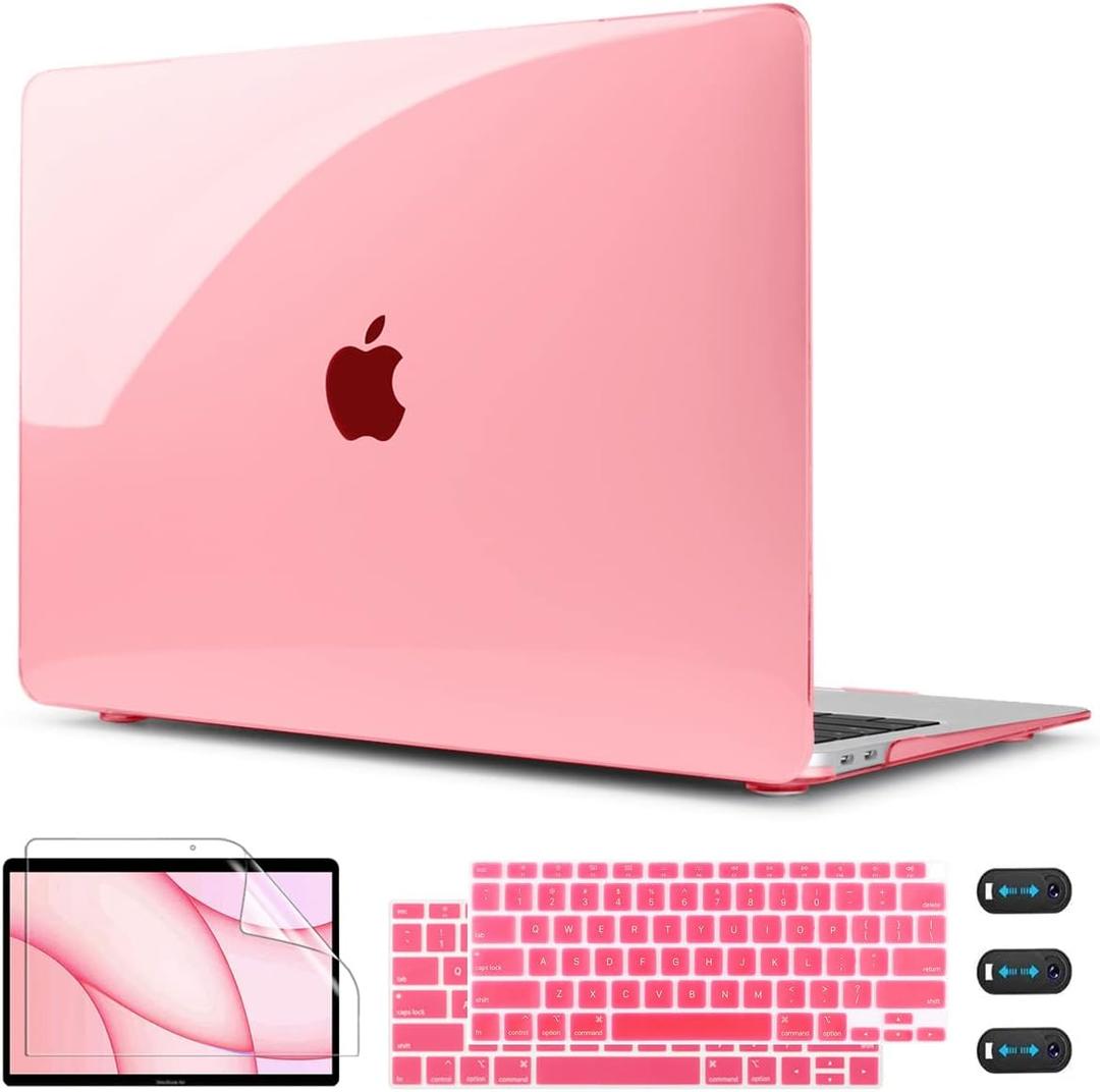 CISSOOK for MacBook Air 13 Inch Case Pink,Plastic Hard Shell Case with Keyboard Cover and Screen Protector for MacBook Air 13 2021-2018 Released A2337 M1 A2179 A1932 Model with Touch ID - Clear Pink