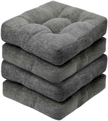Basic Beyond Chair Cushions for Dining Chairs, Non-Slip Chair Pads, Thick Seat Cushions for Dining Room Chairs, Kitchen Chair Cushions Set of 4, 16" x 16" x 4", Dark Grey