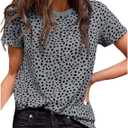 Womens Casual Polka Dot Tops Crewneck Short Sleeve T Shirts Fashion 2025 Spring Summer Loose Fit Shirts Tees M