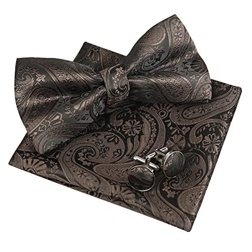 2 Pack Alizeal Mens Paisley Bow Tie, Pocket Square, Cufflinks Set (Coffee) 2 Pack Alizeal Mens Paisley Bow Tie, Pocket Square, Cufflinks Set (Coffee)