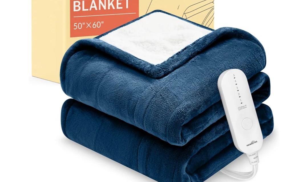 HOMLYNS LuxeHeat Heated Blanket Electric Blanket, Soft Flannel Sherpa Heated Throw, Heating Blanket with 5 Heat Settings, 3 hrs Timer Auto Shut Off (50x60 inches, Navy)