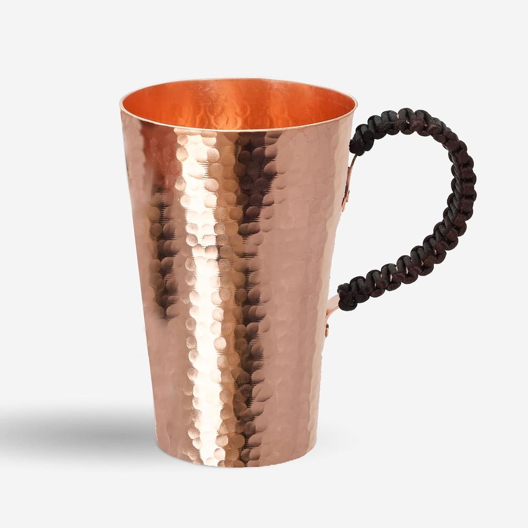 Pure Copper Cup, 13 oz Hammered Copper Moscow Mule Mug with Handle, Handcrafted Tumbler for Water, Cocktails, Coffee, Beer, Copper Gift for Him (Hammered Pattern)