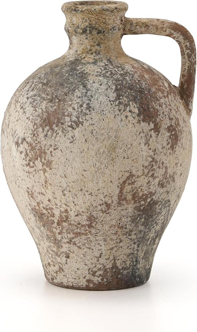 LUKA Ceramic Rustic Farmhouse Vase,8.25 inch Terracotta Vase with Handle,Neutral Clay Pot Vases Decorative Vase for Living Room,Table,Shelf Decor(Brown,M)