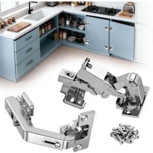 Lazy Susan Hinges 135 & 180 Soft Close for Corner Cabinet, Inset, 2 x 180 + 2 x 135 Hinges, Kitchen Bifold Hardware with Silent Damper, Flush Mount Solution