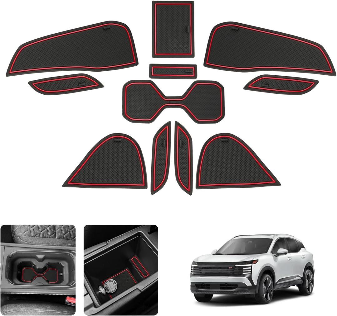 LUWU Center Console Liners Mats Compatible with 2025 2026 Kicks Accessories Cup Holder Inserts Mats Non-Slip Anti-dust Door Pocket Liners Mat 2025 2026 Kicks S/SV/SR Accessories 11PCS (Red)