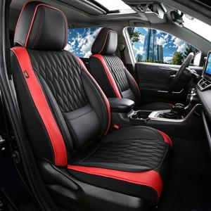 Car Seat Covers , Luxury Breathable Waterproof Faux Leatherette Car Seat Covers Cushion Protectors with Lumbar Support, Car Seat Cushion, Universal Fit Most Cars (Black-Red, Full Set - 5 Seats)