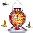 BOLITE Hummingbird Feeder, Hummingbird Feeders for Outdoors Hanging, Hand Blown Glass, Meshy Texture Ball Shape Bottle, 5 Feeding Ports with Perch, 20 Ounces, Leak Proof, Purple, Gifts for Women Men