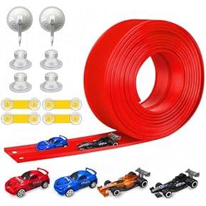 Mkobon 16 Ft Flexible Car Race Track, Flex Ramp with 12 Suction Cups, Compatible with Hot Wheels and Diecast 1/64th Cars, Double Tracks Long Rolls Up Portable Racetrack