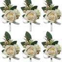 5PCS White Boutonniere for Men, Ivory Boutonniere Pins for Men Groomsmen Guest Boutonniere, Artificial Flowers for Wedding Decor Prom Homecoming
