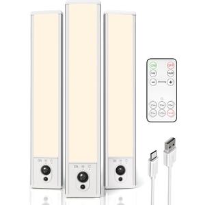 EZVALO 3-Pack Under Cabinet Lighting, 2400mAh Motion Sensor Light, LED Closet Lights Wireless, 3000K Dimmable, Timer, Magnetic, with Remote Control for Kitchen, Closet, Stair (Warm White)