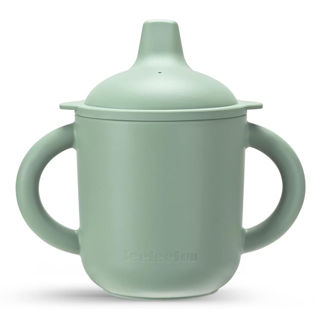 Leeleelon Silicone Sippy Cup for 6+ Month Old, 6 Oz, 100% Leak-Proof Sippy Cup for Baby with Handles, Platinum Silicone (Cambridge Blue)