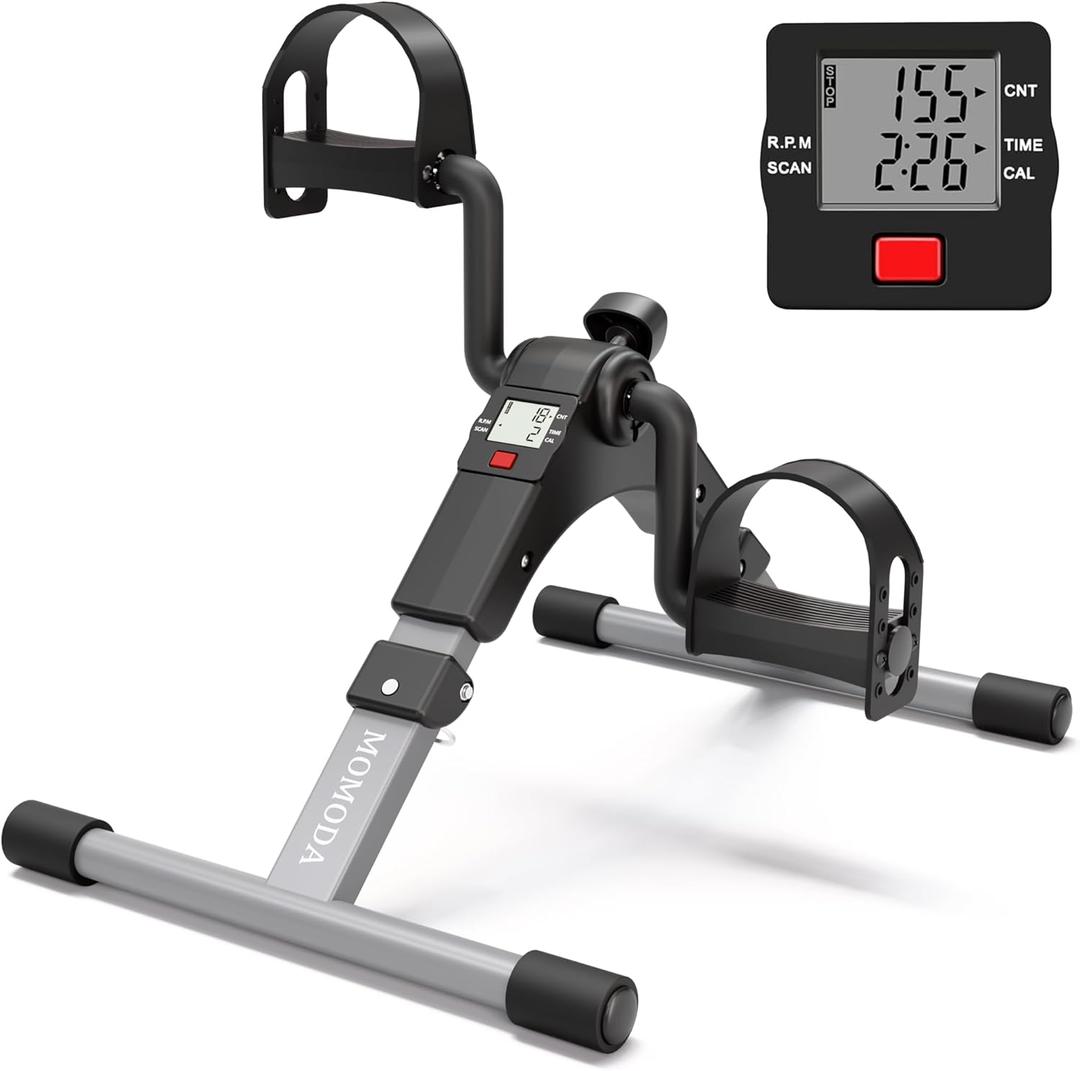 Pedal Exerciser Desk Exercise Bike Leg and Arm Exercise Bike with LCD Monitor Foldable and Porable (Black/Grey)