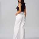roswear Women's Wide Leg Jeans Casual High Waisted Stretch Baggy Loose Denim Pants (White, M)