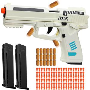 Automatic Shell Ejecting Toy Gun for Age 13+ Years, Fidget & Shooting Game, Realistic Toy Pistol with 120 Soft Bullets, 18 Shells & 2 Magazines, Ideal Gift for Halloween Christmas(White)