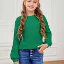 Girls Pullover Sweaters Kids Long Sleeve Drop Shoulder Sweaters Casual Boat Neck Knit Jumper Tops (Green)