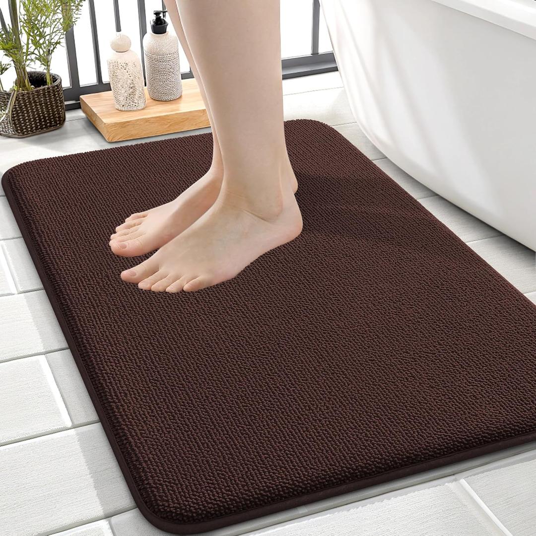 OLANLY Thick Memory Foam Small Bathroom Rugs 24x16, Extra Soft Absorbent Bathroom Mat, Quick Dry Bath Mat, Non-Slip, Machine Washable Carpet for Bathroom, Tub and Shower, Home Decor Accessories, Brown