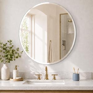 24-Inch Round Bathroom Mirror, Frameless Tempered Glass Wall Mirror