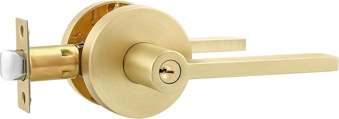 Leydebong 1 Pack Gold Door Handles Interior, Brushed Gold Door Knobs, Heavy Duty Door Levers for Bath/Bedroom, Reversible for Right/Left Handed Doors