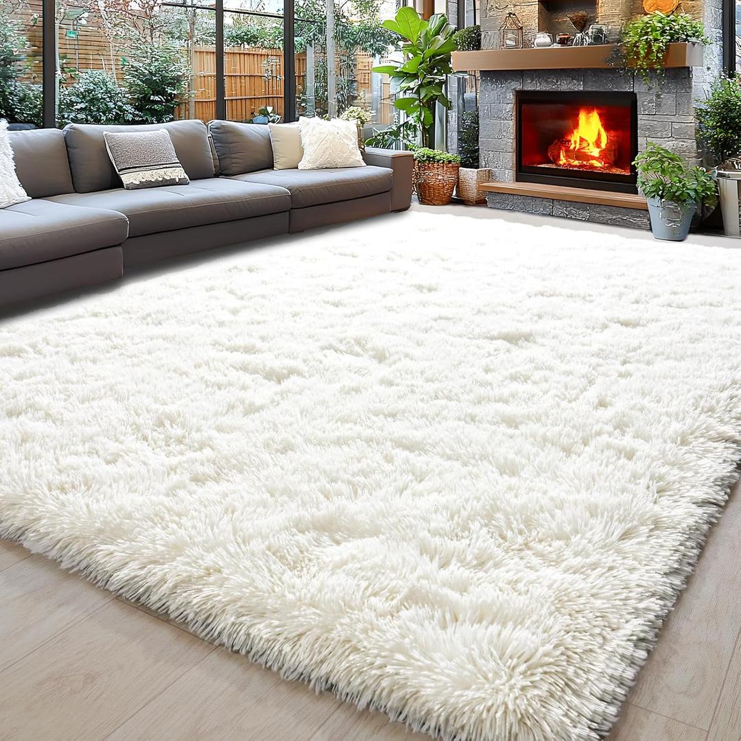 8x10 Area Rugs for Living Room, Ultra Soft Fluffy Large Shaggy Rug Carpet for Bedroom, Non-Slip Fuzzy Plush Rugs for Nursery Boys Girls Kids Room Modern Indoor Home Decor, Cream White