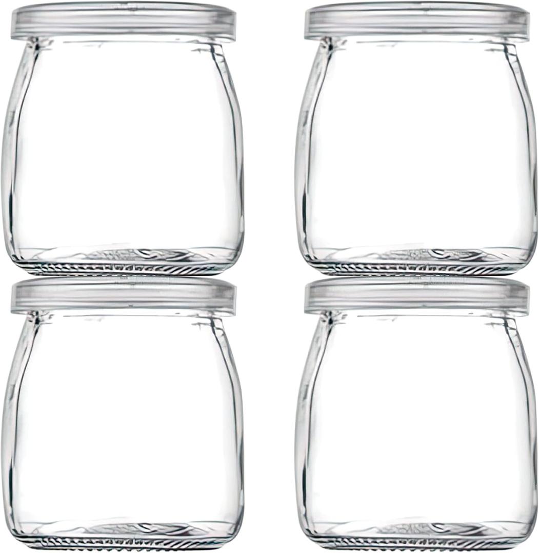 5.3oz / 7 OZ Mini Glass Jar with Lid for Pudding, Yogurt, Caviar, Herb, Jelly, Jams, Honey, Spices - Dishwaresafe - Pack-of-4Pcs (5.3, Circular, 8, MGJS5-7)